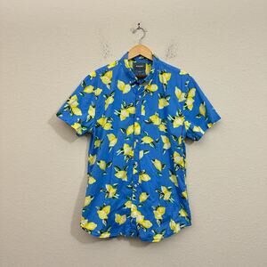 BONOBOS Shirt Long Blue Lemon All Over Print Button Down Cotton Classic
